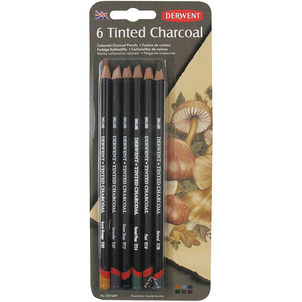 Derwent - Tinted Charcoal Pencils - 6 Pack